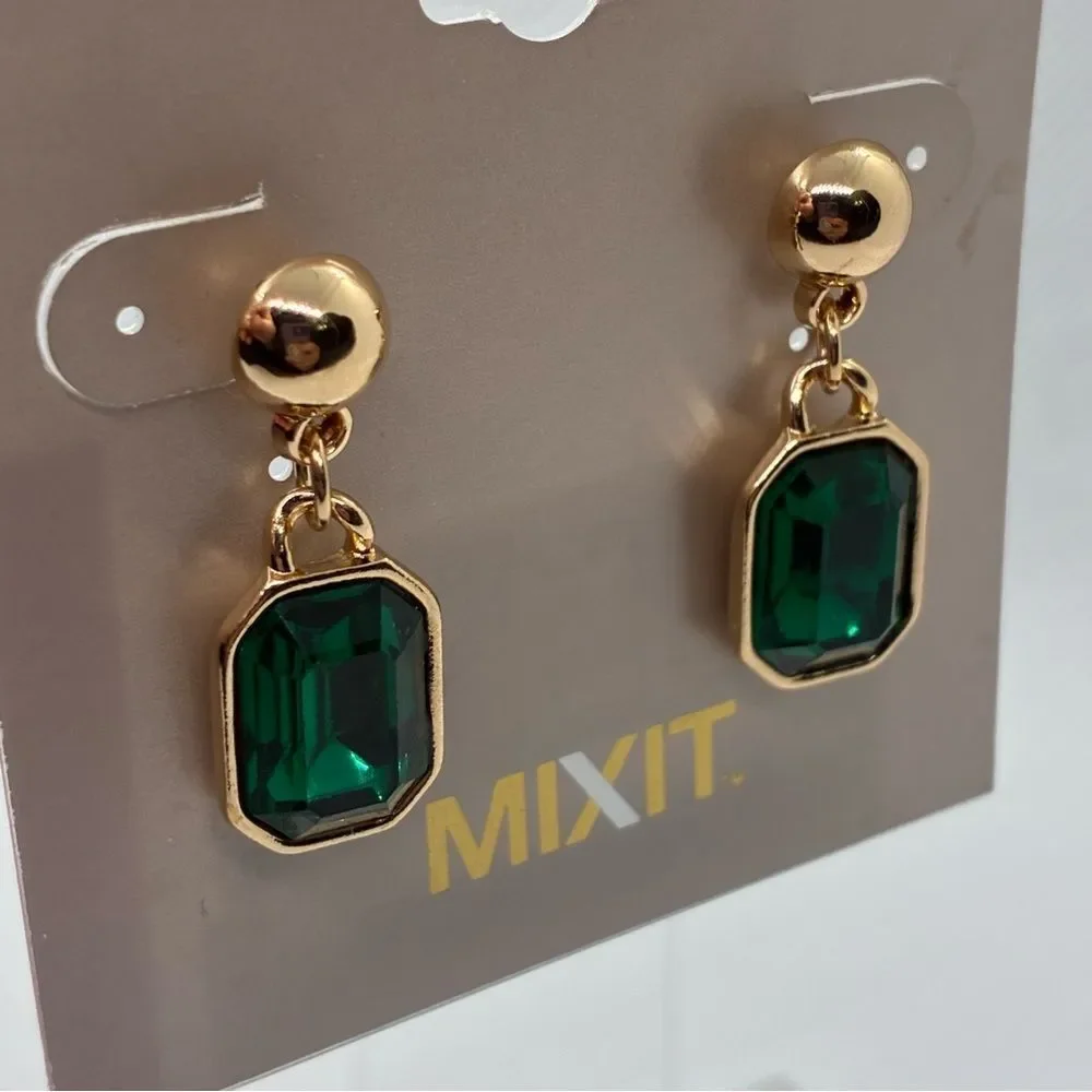 3For$20 MIXIT Gold-Tone Emerald Drop Earrings for Sensitive Ears